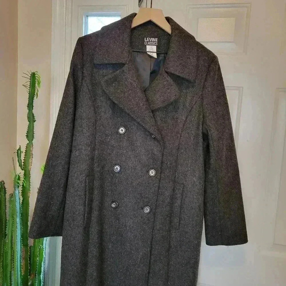 Levine Classics Gorgeous Dark Grey 100% Wool Long Trench Coat, Size 14 RN38843 - Picture 2 of 12